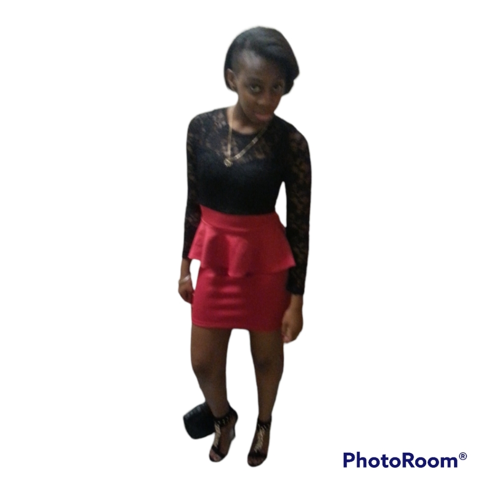 BLACK AND RED LACE PEPLUM DRESS